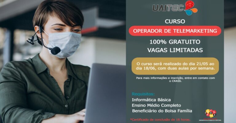 Inscrições para curso gratuito de Operador de Telemarketing podem ser feitas nos CRAS