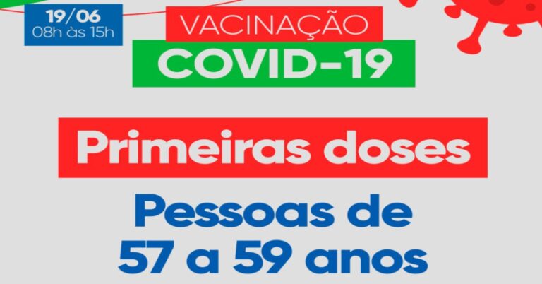 Covid-19: vacinação neste sábado (19) será para pessoas entre 57 e 59 anos no Parque de Exposições