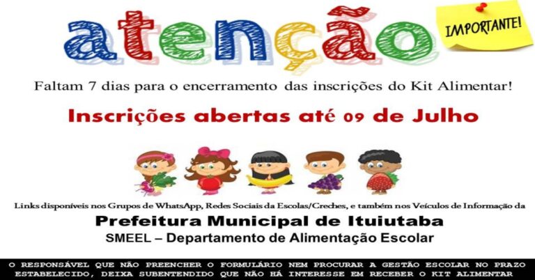 Atenção: última chamada para inscrições do Kit Alimentar para o 3° trimestre