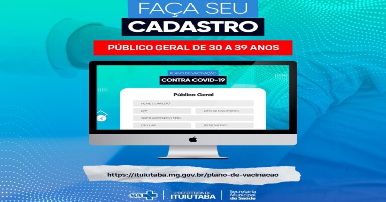 Covid-19: cadastro para vacinação de pessoas entre 30 e 39 já está disponível