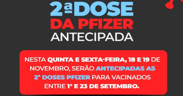 Vacinados com Pfizer entre 1° e 23 de setembro terão antecipação da segunda dose
