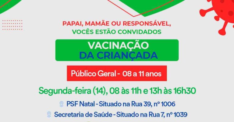 Vacinação para crianças entre 8 e 11 anos seguirá nesta segunda (14)