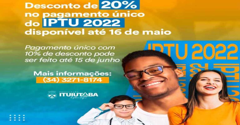 Desconto de 20% no pagamento único do IPTU 2022 segue até 16 de maio