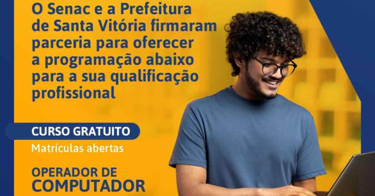 Matrículas abertas para o Curso de Operador de Computador em Santa Vitória