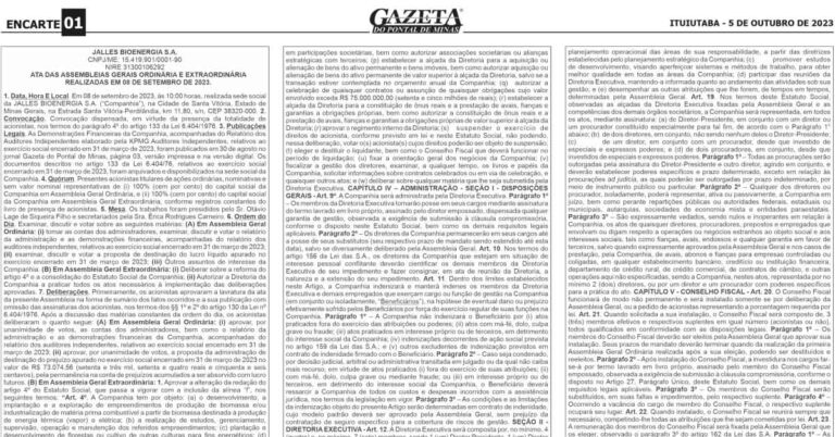 ATA DAS ASSEMBLEIAS GERAIS ORDINÁRIA E EXTRAORDINÁRIA REALIZADAS EM 08 DE SETEMBRO DE 2023.