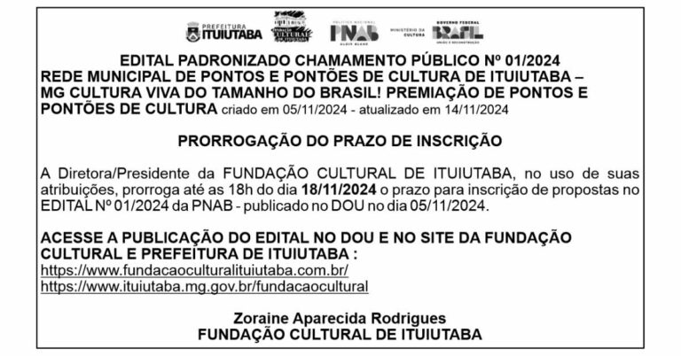 EDITAL PADRONIZADO CHAMAMENTO PÚBLICO Nº 01/2024