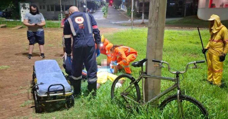 Ciclista sofre queda em pista de caminhada e é atendido pelos bombeiros