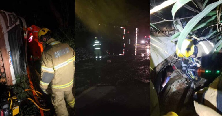 Tombamento de carreta deixa motorista preso as ferragens na BR 153 no município do Prata