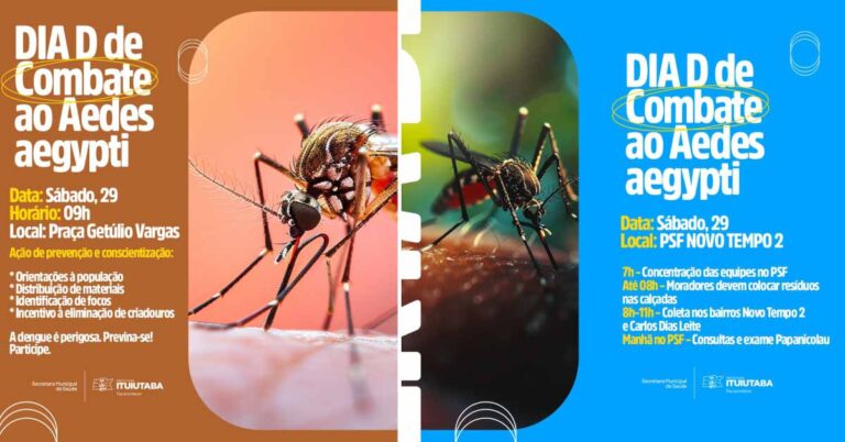 Dia D de Combate à Dengue será realizado no sábado (29); confira a programação