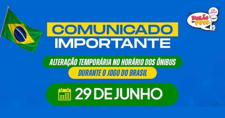 Transporte coletivo terá alteração temporária no horário durante o jogo da Seleção Brasileira